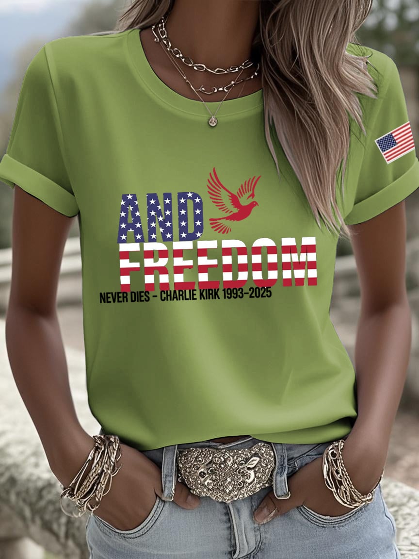 Women's Peace and Freedom American Heroes Print Crew Neck T-Shirt