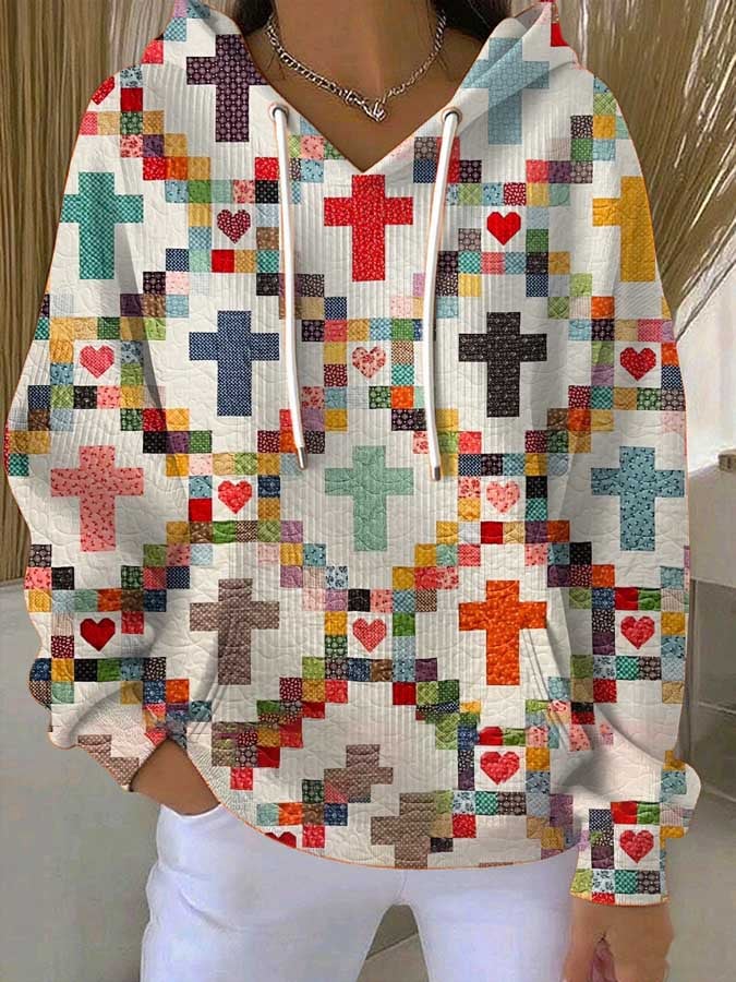 Women's Faith Print Casual Hooded Sweatshirt