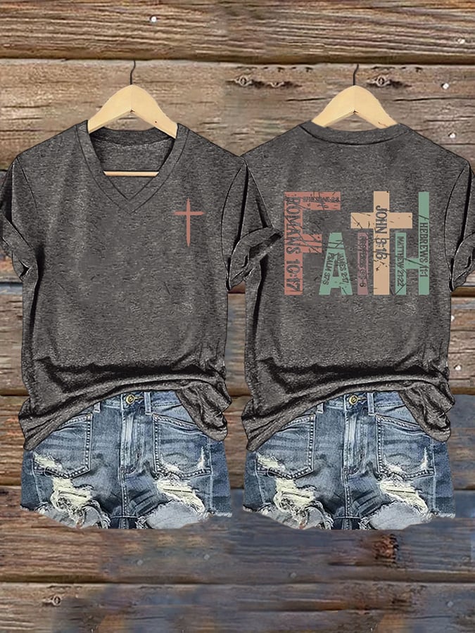 Women's Faith Cross Printed Casual T-shirt