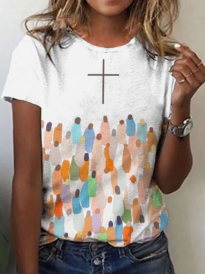Women's Faith cross oil painting Print Casual T-Shirt