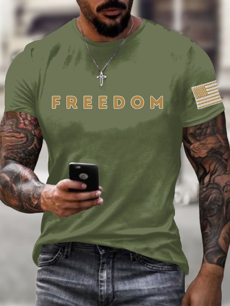 Men's Freedom Printed Round Neck T-Shirt