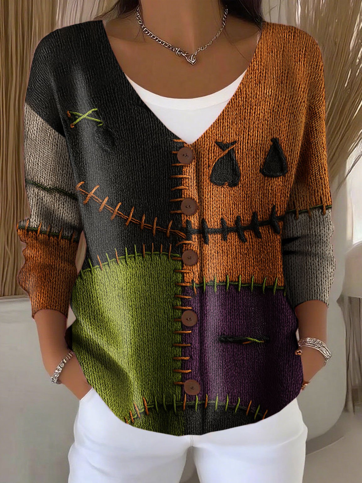 Women'S Halloween Print Knitted Cardigan