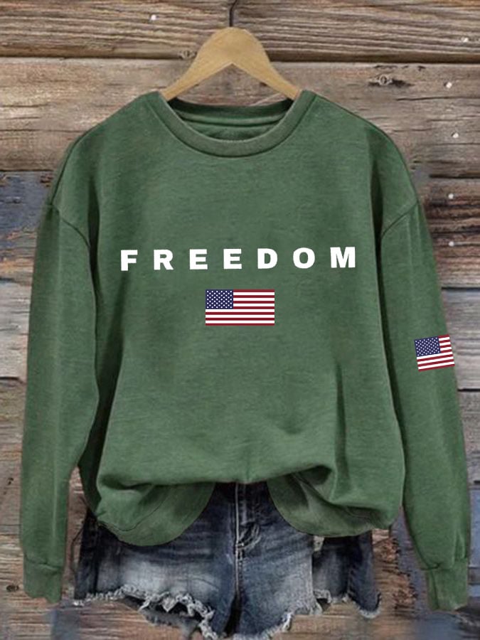 Women's Freedom American Flag Print Waffle Hoodie