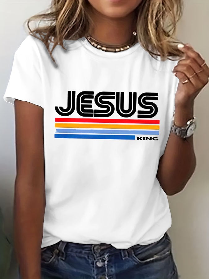 Women's Jesus King Printed Casual T-shirt
