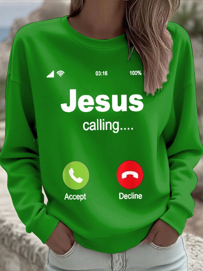 Women's Retro Jesus Calling Print Casual Sweatshirt