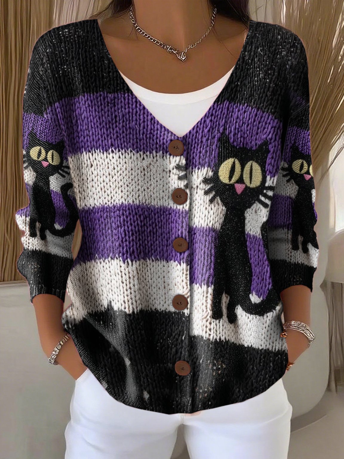 Women's Casual Retro Halloween Print Cardigan