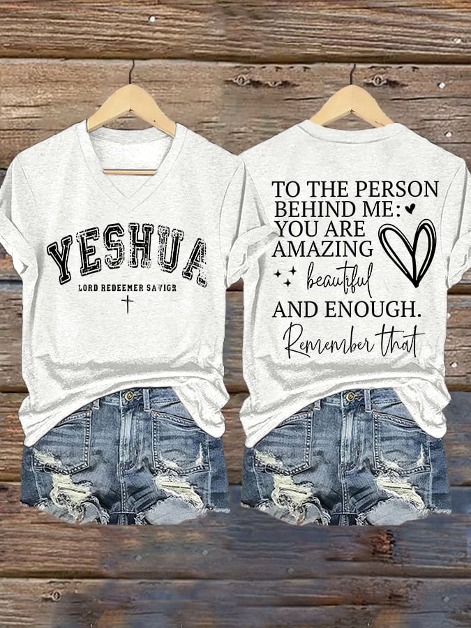 Women's Faith Mental Health To The People Behind Me: You Are Great, Beautiful, And Excellent. Remember This Printed V-Neck T-Shirt Top