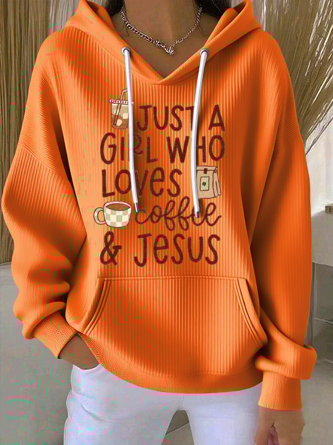 Women's Faith Coffee Print Casual Hooded Sweatshirt