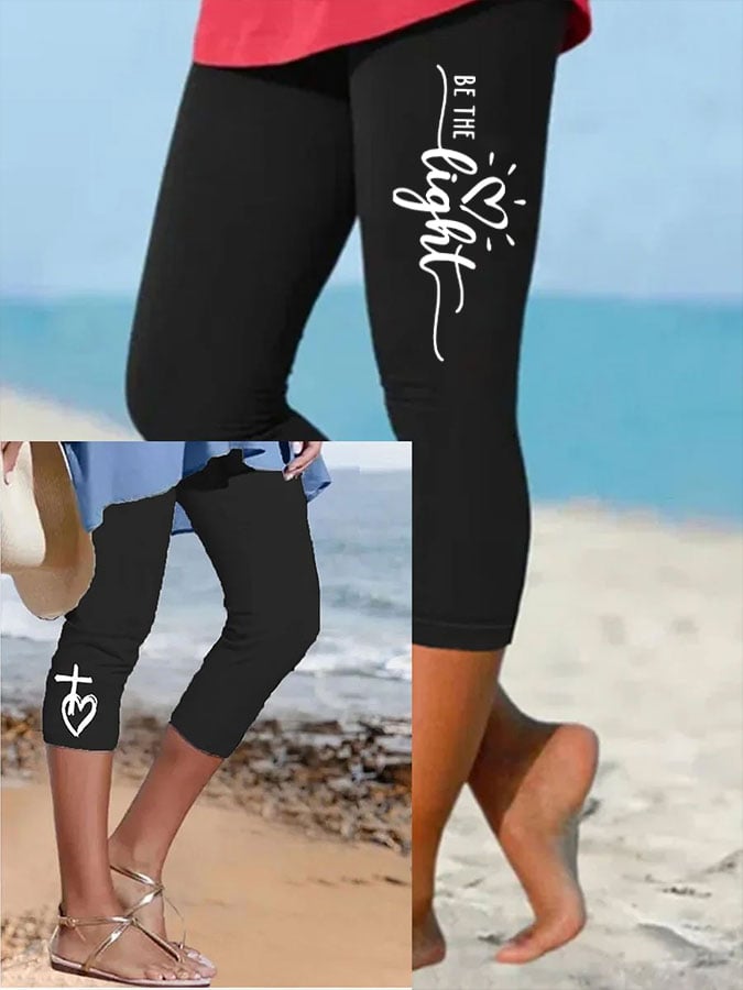 Women's Faith Love Cross Be The Light Printed Leggings
