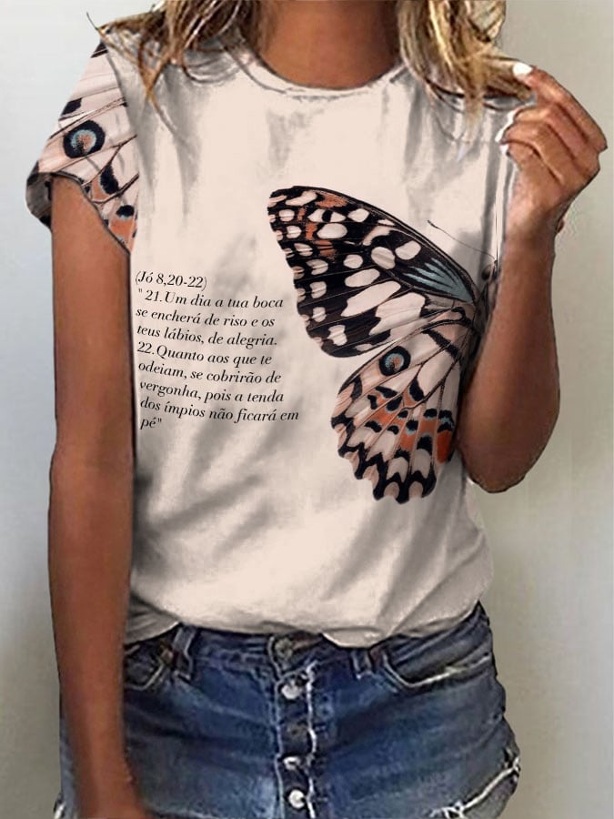 Women's Vintage Butterfly Job 8:20-22 Faith Print T-Shirt