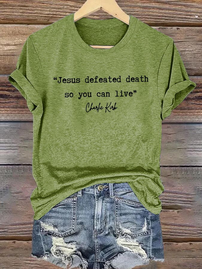 Women'S Jesus Conquered Death, So You Can Live American Hero Print T-Shirt