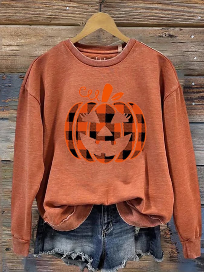 Vintage Pumpkin Print Long Sleeve Sweatshirt
