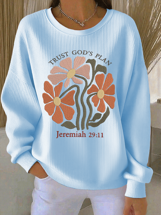 Women's Faith Print Knit Crew Neck Long Sleeve Top