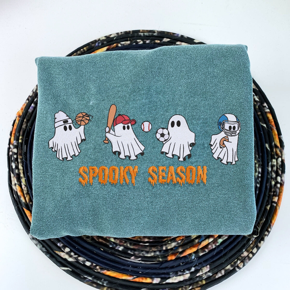 Embroidered Ghost Playing Sport Spooky Season Halloween T-Shirt or Sweatshirt
