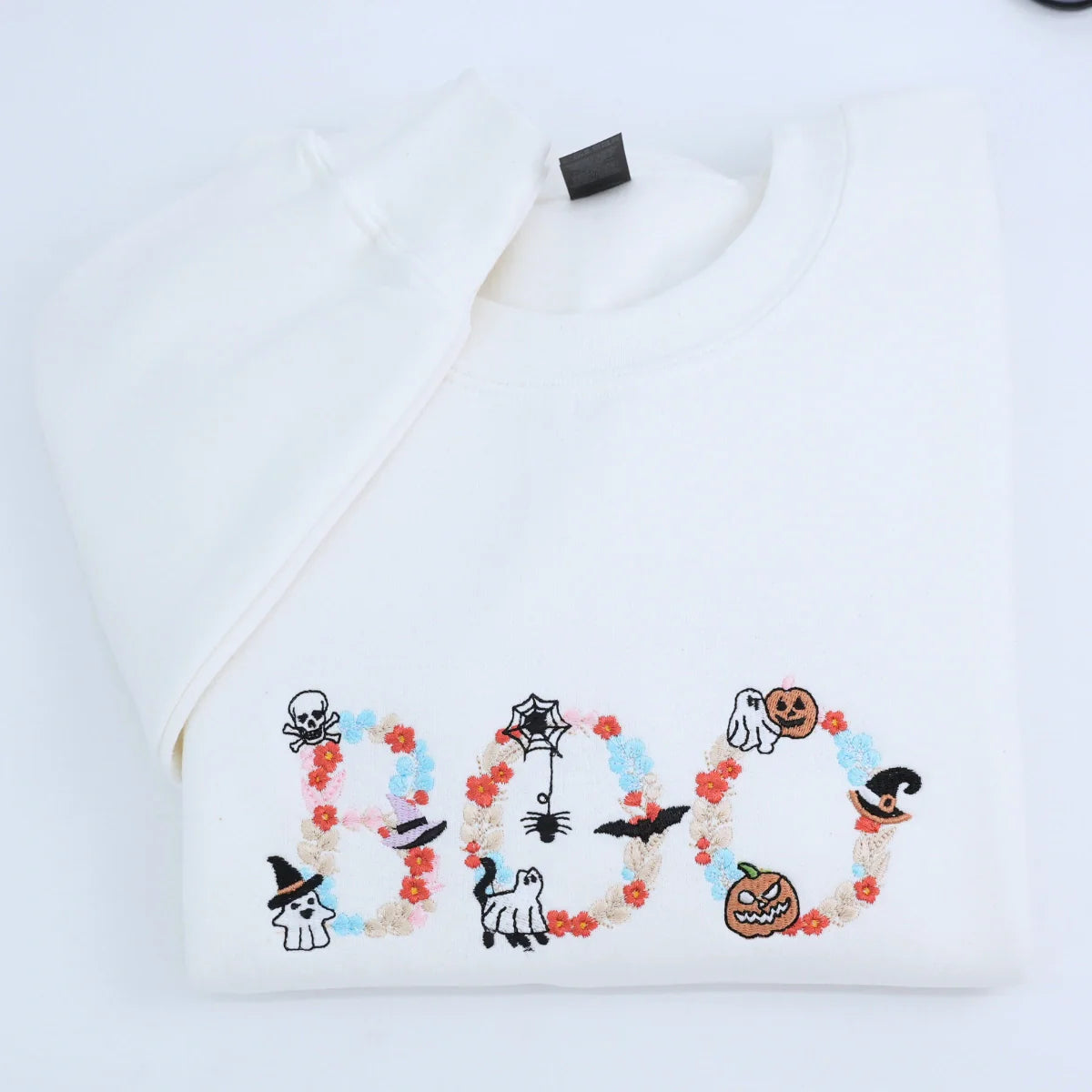 Custom Floral Boo Halloween T-Shirt, Sweatshirt or Hoodie, Cute Ghost Witch Pumpkin, Embroidered Spooky Gift