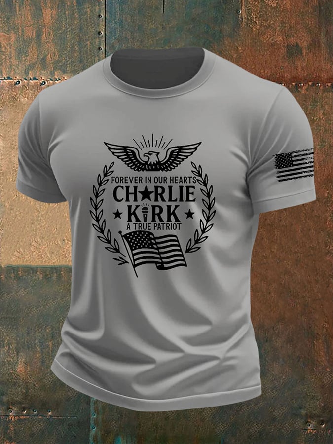 Men's Forever In Our Hearts A True Patriot Print short-sleeved T-shirt