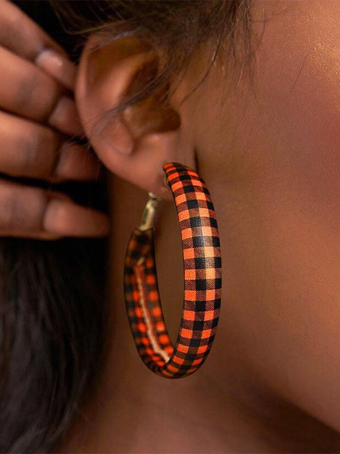 Leather Check Earrings