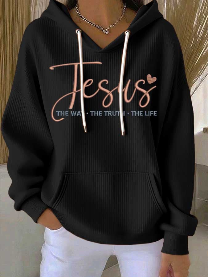 Women's Faith Print Casual Hooded Sweatshirt