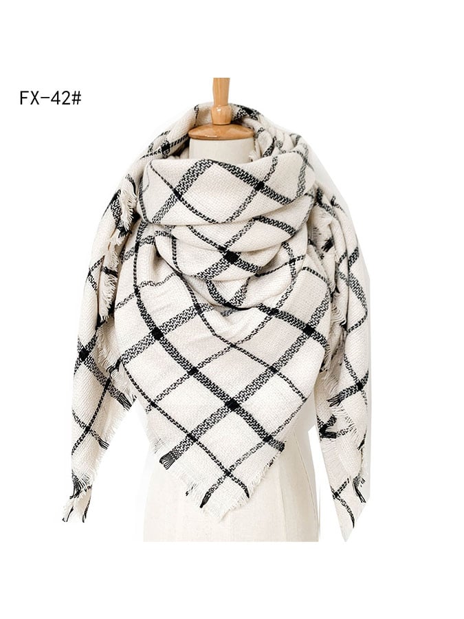 Imitation Cashmere Oversized Double-Sided Colorful Plaid Square Scarf