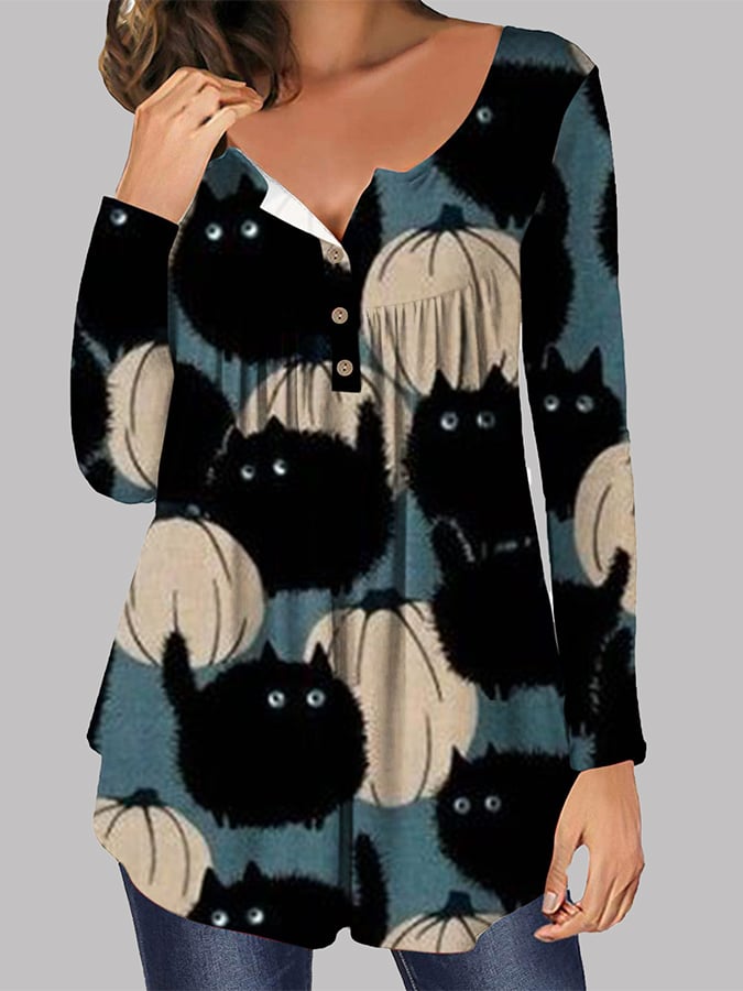Fashion Halloween Print Loose Long Sleeve T-Shirt