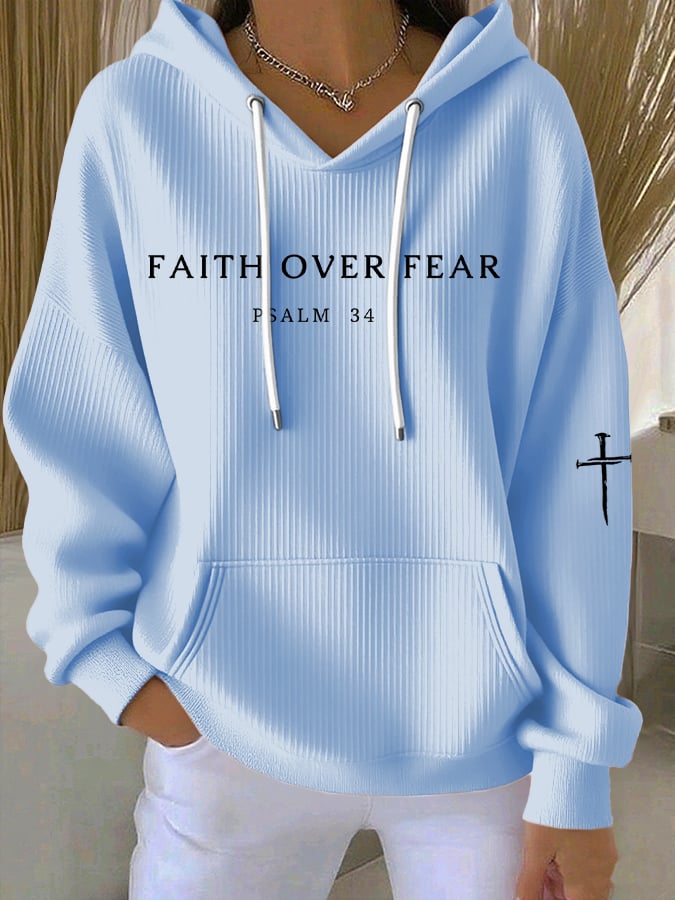 Women's Faith Over Fear Print Casual Hoodie