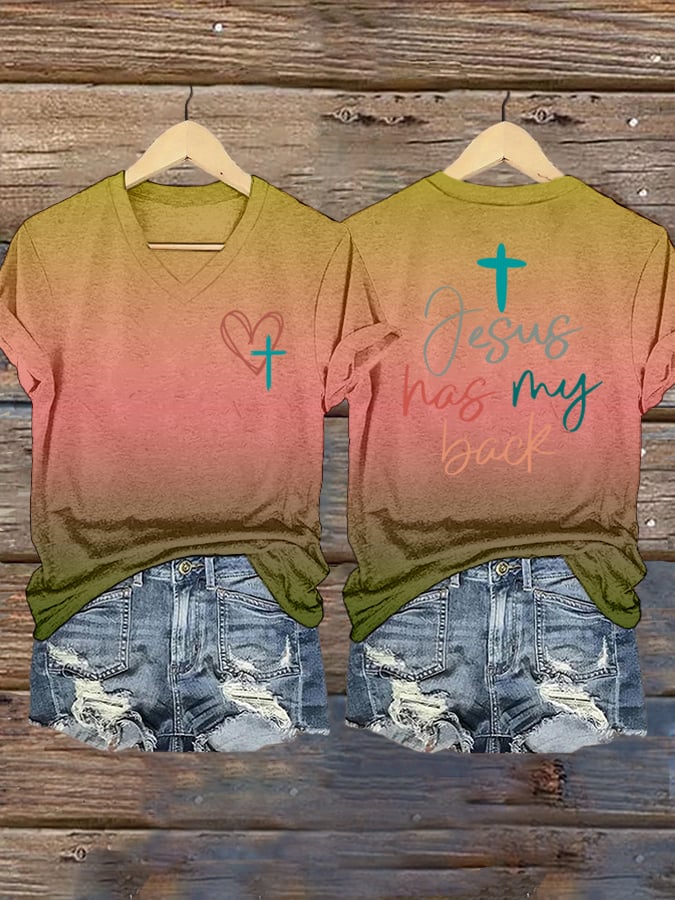 Women's Jesus Has My Back Print Shirt
