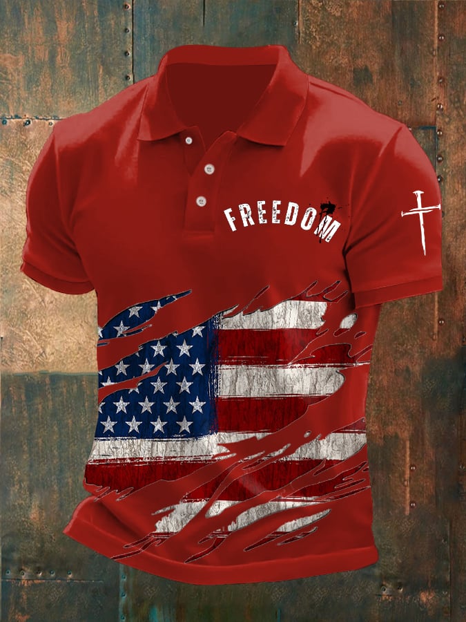 Men's Freedom American Flag Casual Printed Polo Shirt