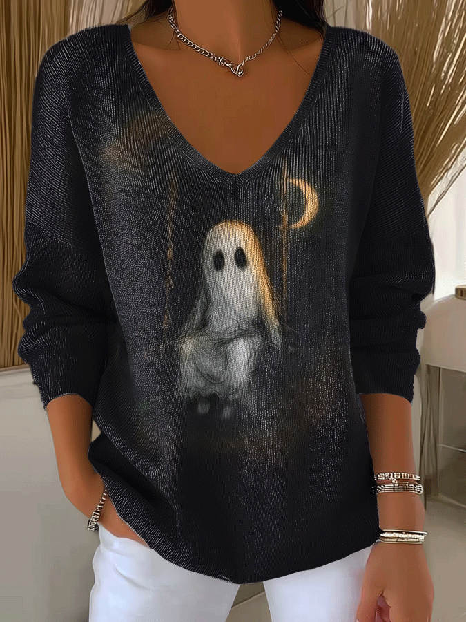 Women's Halloween Ghost Print Casual Top