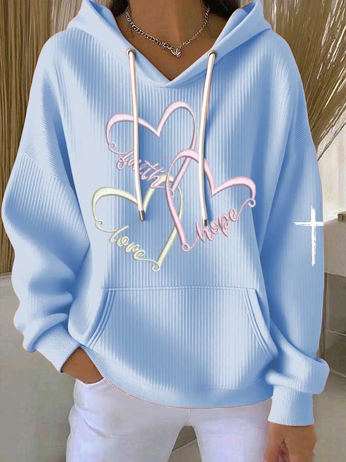 Women's Faith Print Casual Hooded Sweatshirt