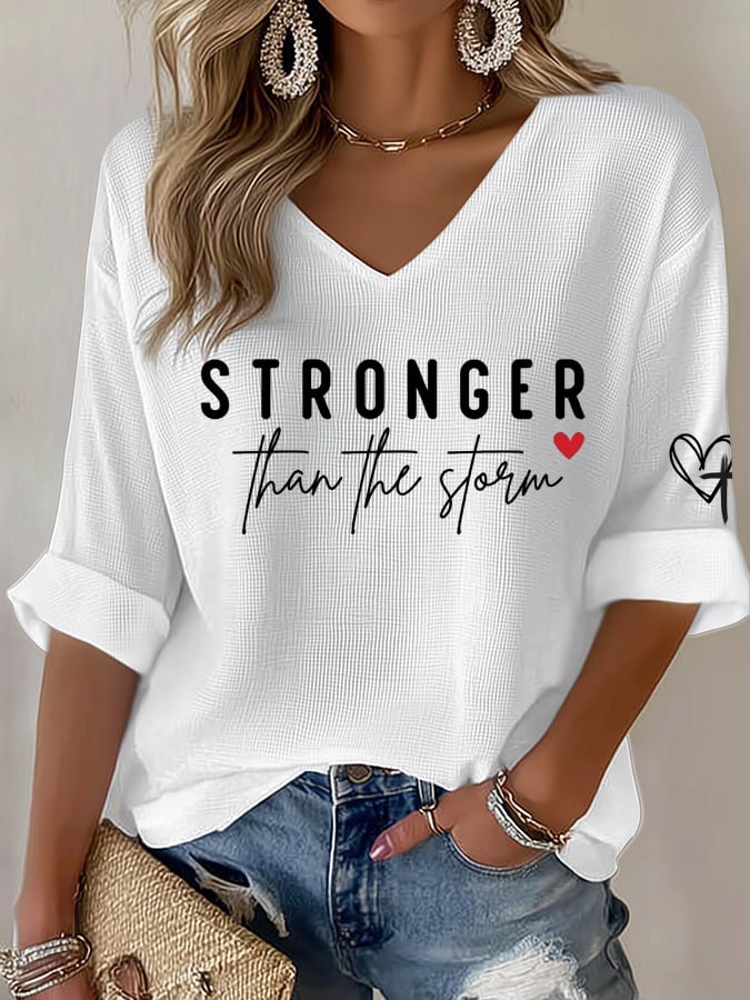 Women's Stronger Than The Storm Print Waffle T-shirt