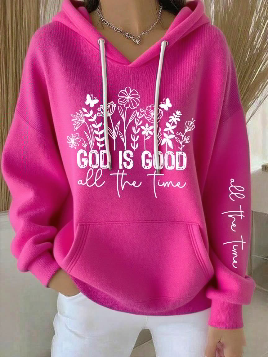Women's God Is Good All The Time Print Casual Hooded Sweatshirt