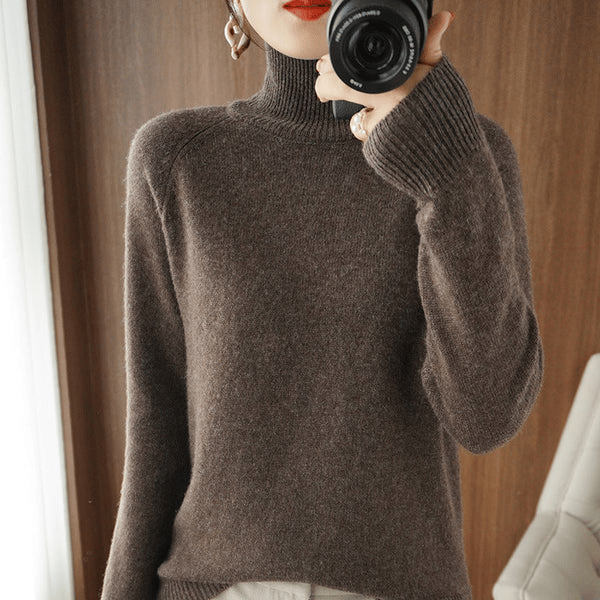 Women'S Solid Turtleneck Cashmere Knit Sweater