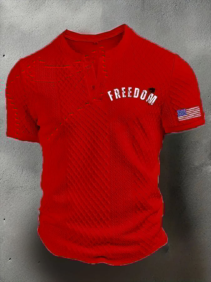 Men's Freedom American Flag Print Casual Jacquard Fabric Button Design Sweatshirt