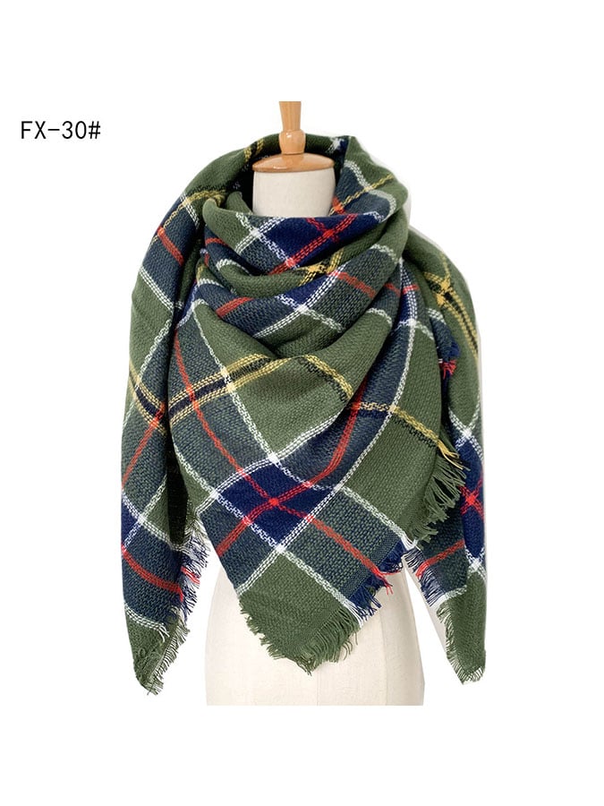 Imitation Cashmere Oversized Double-Sided Colorful Plaid Square Scarf