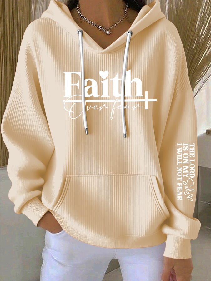 Women'sFaith Over Fear THE LORD IS ON MY Side I WILL NOT FEAR Print Casual Hooded Sweatshirt