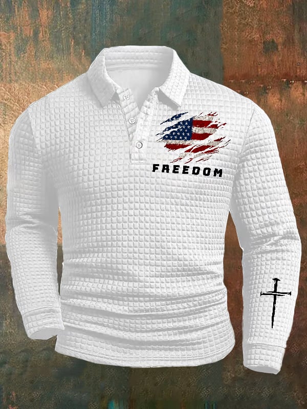 Men's Freedom American Flag Print Casual Square fabric Polo Shirt