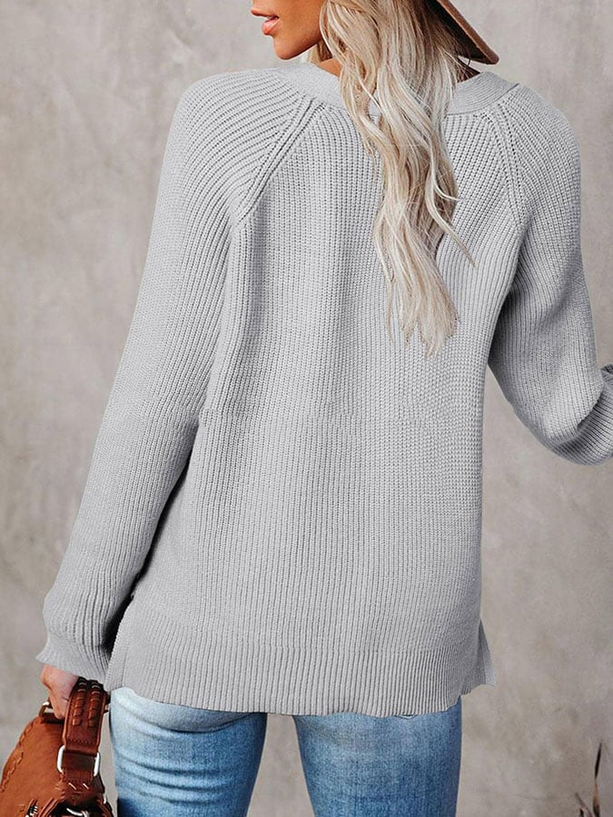 Women'S Solid Color Casual V-Neck Pullover Sweater