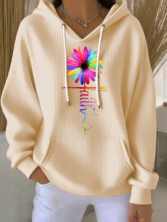 Women's Faith Print Casual Hooded Sweatshirt