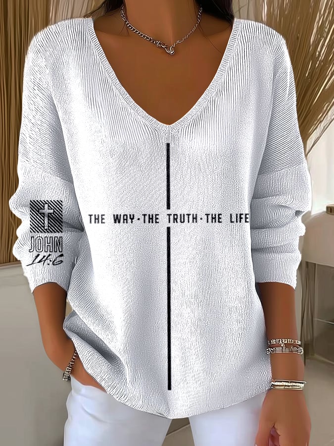 Women's Vintage Faith The Way The Truth The Life Printed Long Sleeve Pit Fabric Top