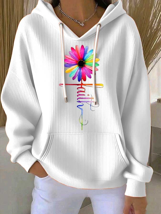 Women's Faith Print Casual Hooded Sweatshirt