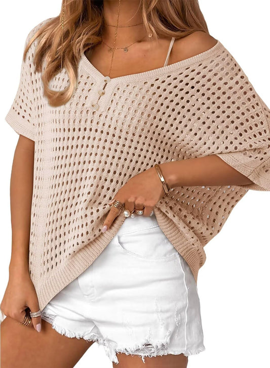 Women's Summer Hollow Out Crochet Knit Tops Beach Coverup (Buy 2 Free Shipping)