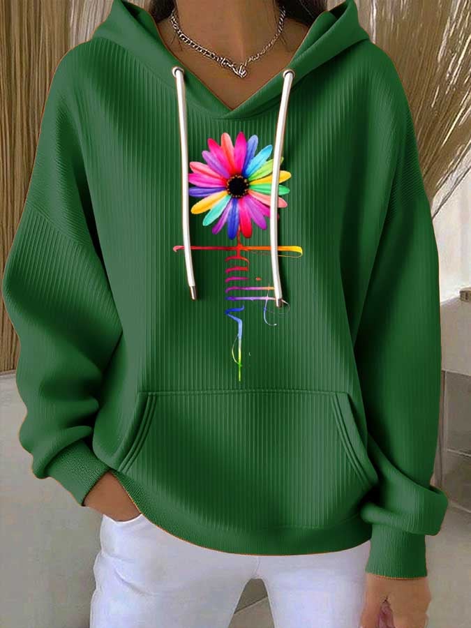 Women's Faith Print Casual Hooded Sweatshirt