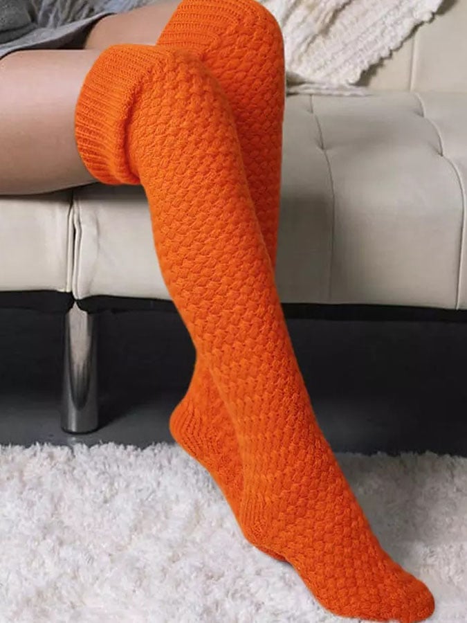 Solid Color Over-The-Knee Cotton Socks