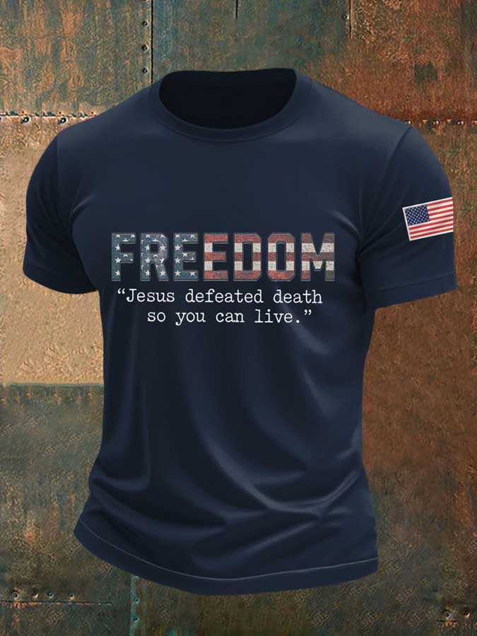 Men's Freedom Flag Print T-Shirt
