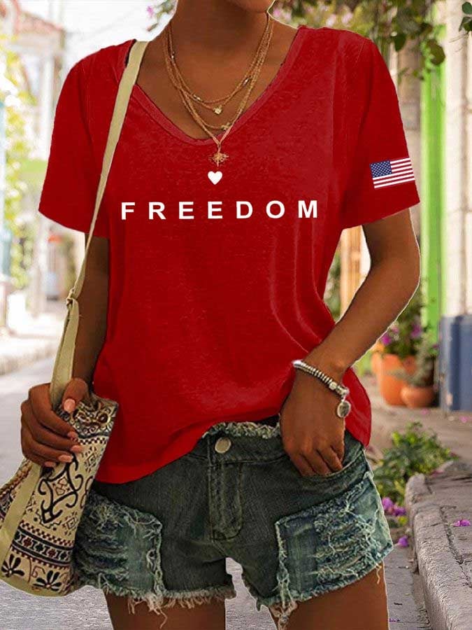Women's freedom Print V-Neck T-Shirt