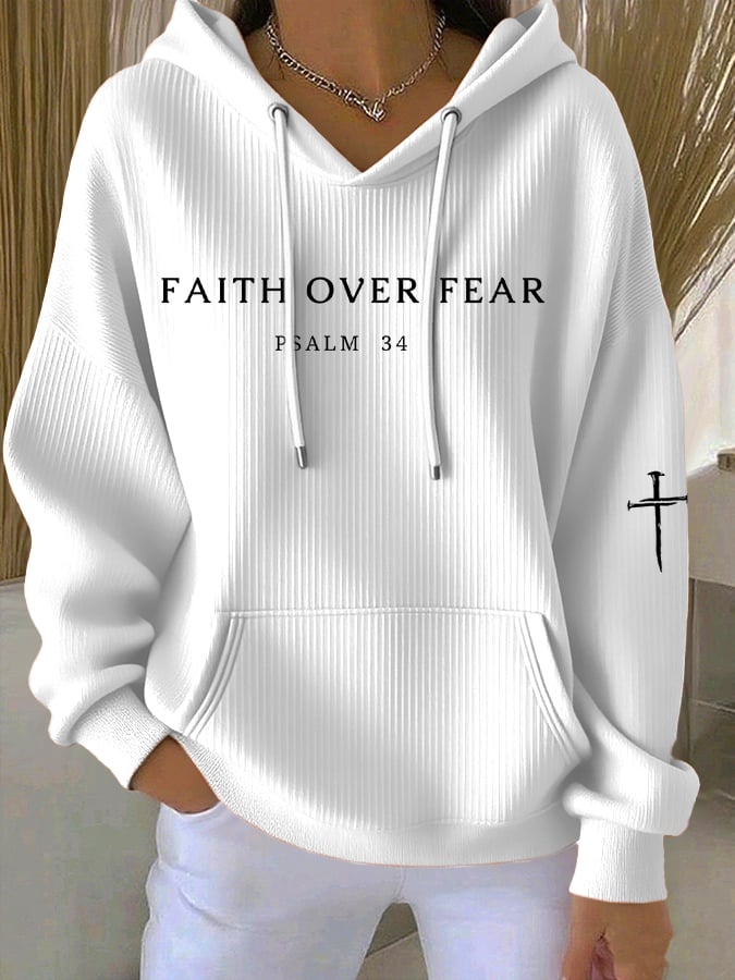Women's Faith Over Fear Print Casual Hoodie