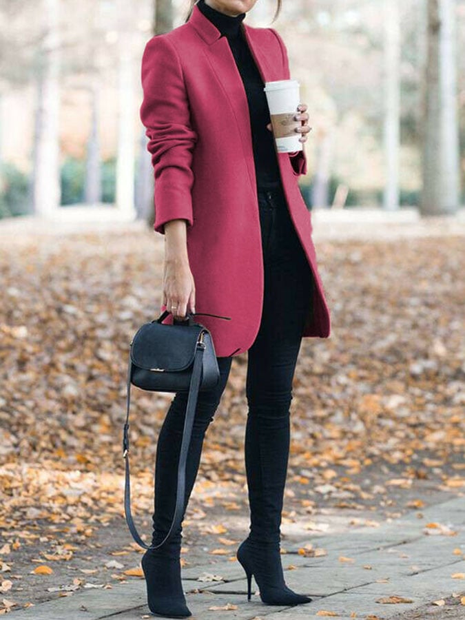 Casual Solid Color Long Sleeve Woolen Coat