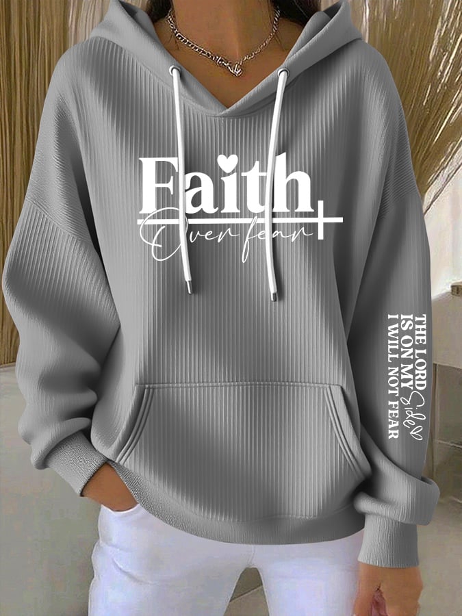 Women'sFaith Over Fear THE LORD IS ON MY Side I WILL NOT FEAR Print Casual Hooded Sweatshirt