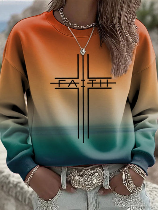 Women's Faith Cross Print Casual Sweatshirt