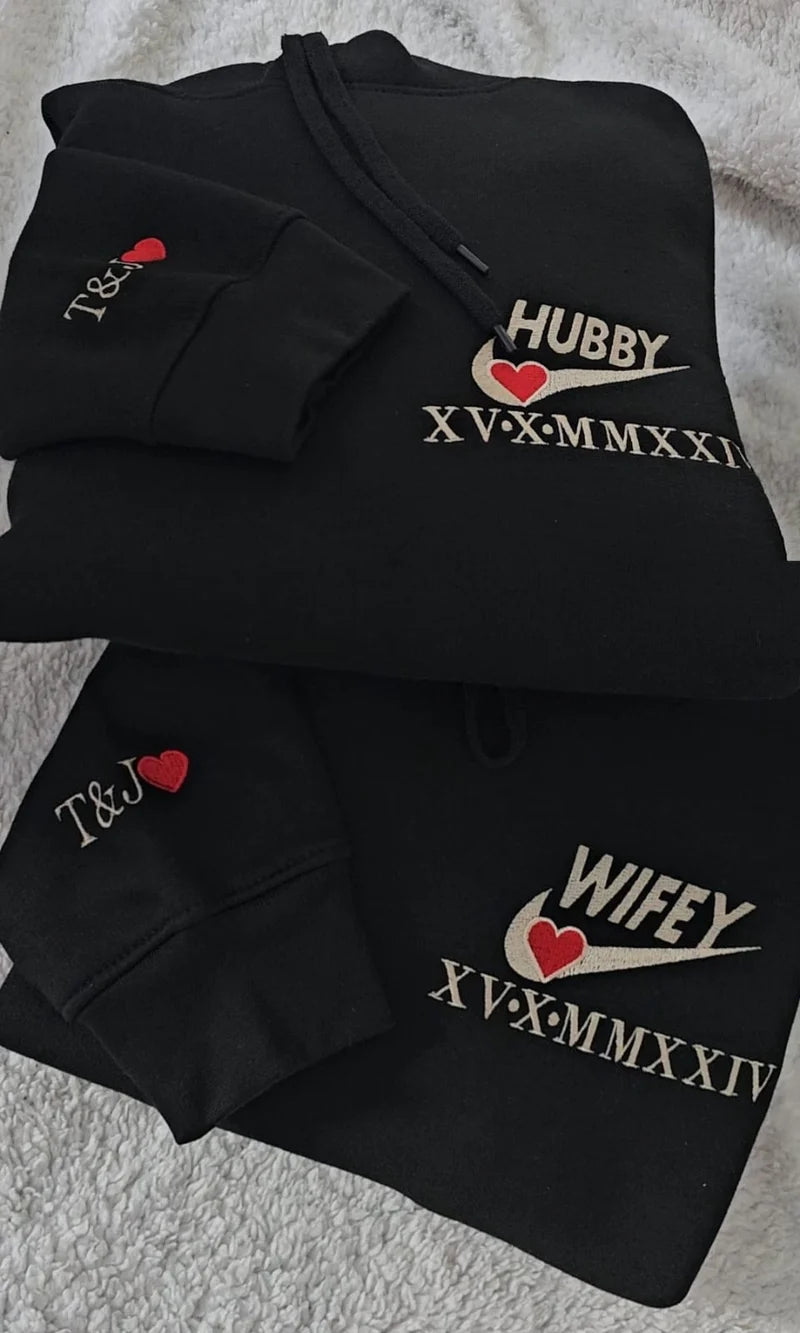 Hubby/Wifey Hoodies with Roman Numerals and Each others Initials